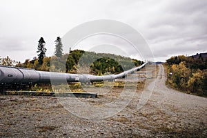 Top view of the trans-Alaska oil pipeline, emphasizing the patterns in the metal.