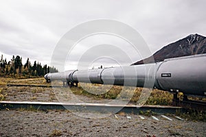 Top view of the trans-Alaska oil pipeline, emphasizing the patterns in the metal.