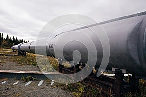 Top view of the trans-Alaska oil pipeline, emphasizing the patterns in the metal.