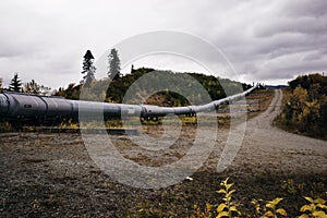 Top view of the trans-Alaska oil pipeline, emphasizing the patterns in the metal.