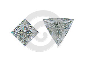 Top view of trillion and princess cut diamond on white photo