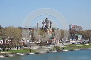 Top view of Trinity Church in Ostankino, Moscow, Russia