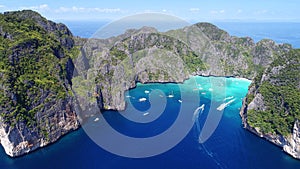 Top View Tropical Island , Aerial view of Maya bay ,Phi-Phi Islands