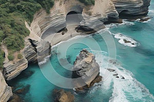 Top View of Turquoise Waters, Indonesian Coast - Captivating Travel Background.