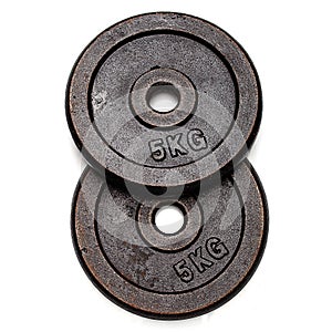 Top view on two 5 kg weight disks