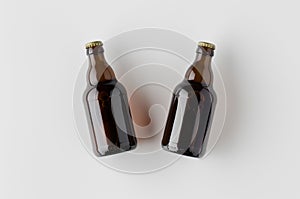 Top view of two beer bottles mockup