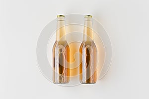 Top view of two beer bottles mockup