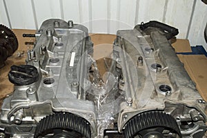 Top view of two block heads with valve covers