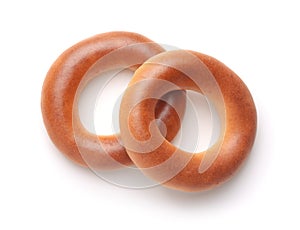Top view of two bread rings sushki