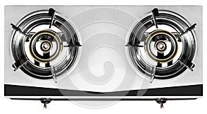 Top view two burner gas stove isolated on white background with clipping path