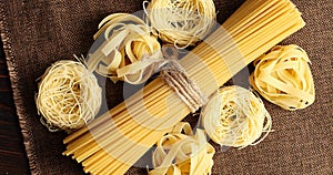 Top view of uncooked spaghetti in bunch