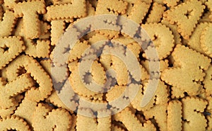 Top view of uncountable alphabet shaped biscuits