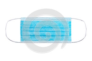 Top view of unfold surgical mask isolated with rubber ear straps to cover the mouth and nose to protect face from virus photo