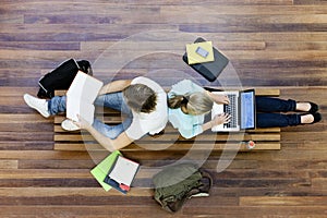 Top View Of University Students Studying