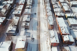 top view of unplowed street forming a snow maze