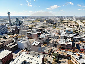 Top view uptown Dallas buildings with landmark Margaret Hunt Hil