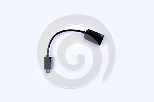 Top view of USB OTG cable isolated on white