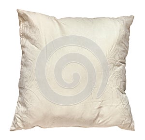 top view of used creamy colour pillow isolated