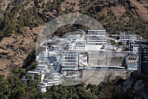 Top view of Vaishno devi temple comples and hotels around that area. Human settlements concept