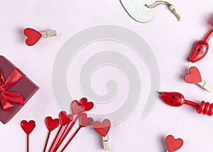 Top view of Valentine`s Day holiday decorations