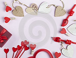 Top view of Valentine`s Day holiday decorations