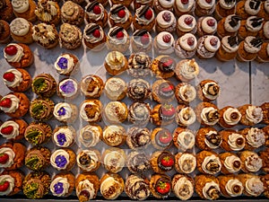 Top view of variety of cup cakes