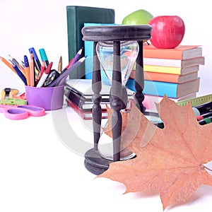 Top view.a variety of school supplies on a white background .photo with copy space