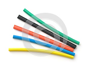 Top view of various colorful heat shrink tubing