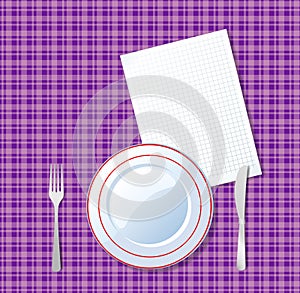 Top view vector ilustration of table setting for dinner