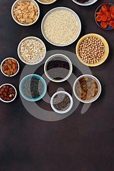 Top view vegetarian healthy food superfood seeds cereal clean ea