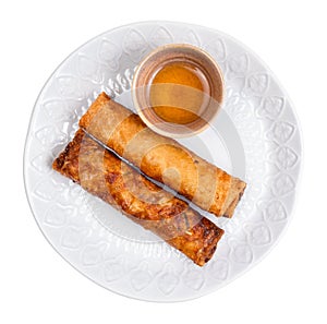 top view of vietnamese fried spring rolls on plate