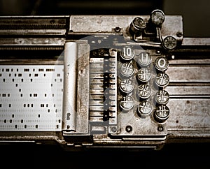 Top view of a vintage punch card machine at The intelligence factory at Bletchley Park photo