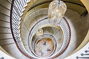 Top view of vintage spiral staircase