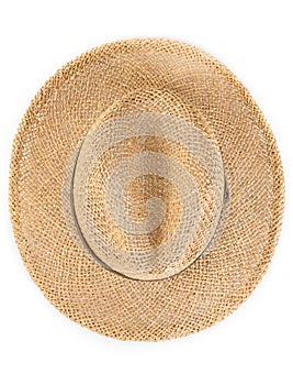 Top of view of vintage summer straw hat isolated