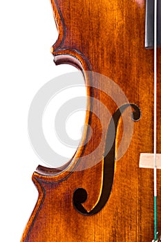 Top view of a violin center bout and f-hole