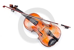 Top view of violin on white