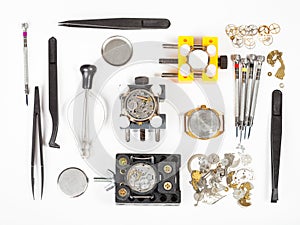 Top view of watch repairing tools