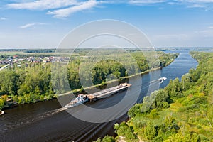 Top view of a  moving barge