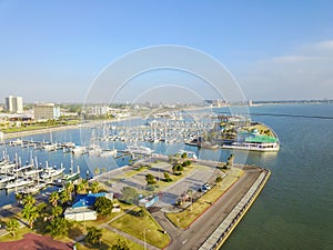 Top view waterfront downtown of Corpus Christi with marina lots