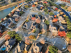 Top view waterfront residential area with dead-end and colorful