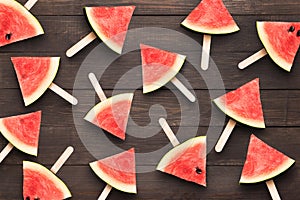 Top view watermelon ice cream on the wooden background