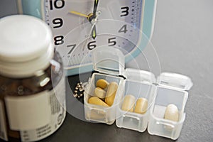 Top view of weekly transparent plastic Pill Box Organizer.