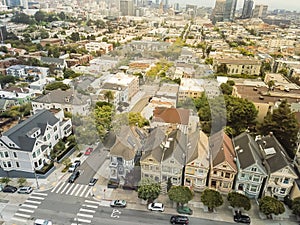 Top view Western Addition neighborhood and downtown San Francisco