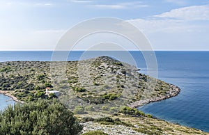 Top view of the western part of the rocky mountainous island of Lavsa in the Adriatic sea in Croatia photo