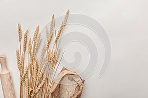 Top view of wheat spikes, rolling