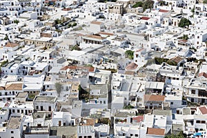 Top view of the white ancient city of Lindos