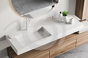 Top view of white bathroom sink