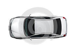 Top view of white car isolated on white background. With clipping path. photo