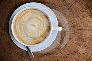 Top view of White ceramic cup of coffee