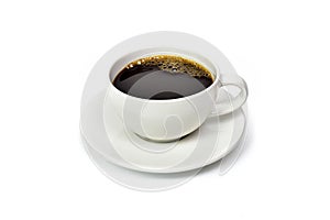 Clipping path. White cup Black Coffee isolated onwhite background. Close up of Black Coffee white cup. Top view photo